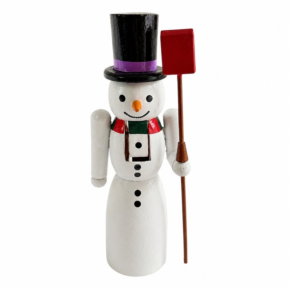 Snowman Nutcracker Wooden Christmas Figurine Rustic Folk Art Holiday Decor
